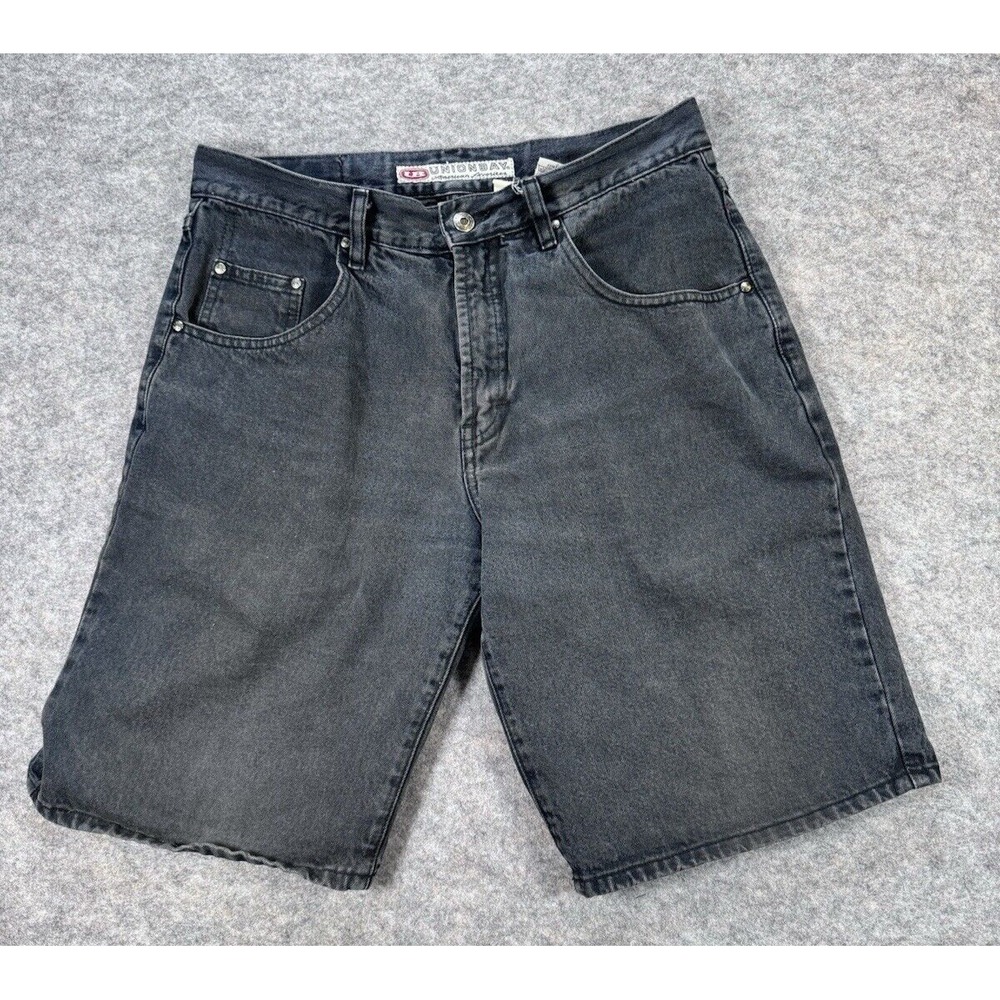 Vintage UNIONBAY Men 32 Shorts Black Denim Extra Comfort 5-Pocket Button Logo